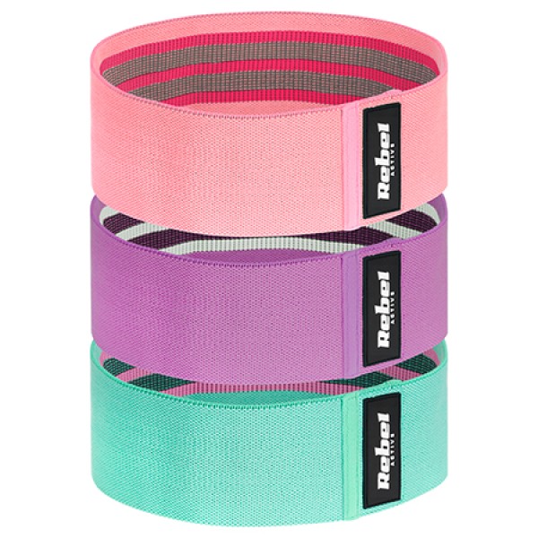 Set 3 benzi elastice fitness rebel active din material textil, 70 cm, 55 kg
