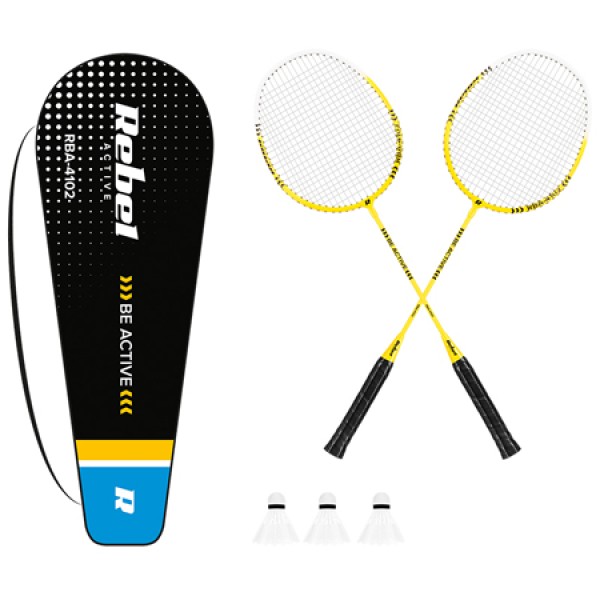 Set badminton rebel active cu 2 rachete, 3 fluturasi si husa reglabila