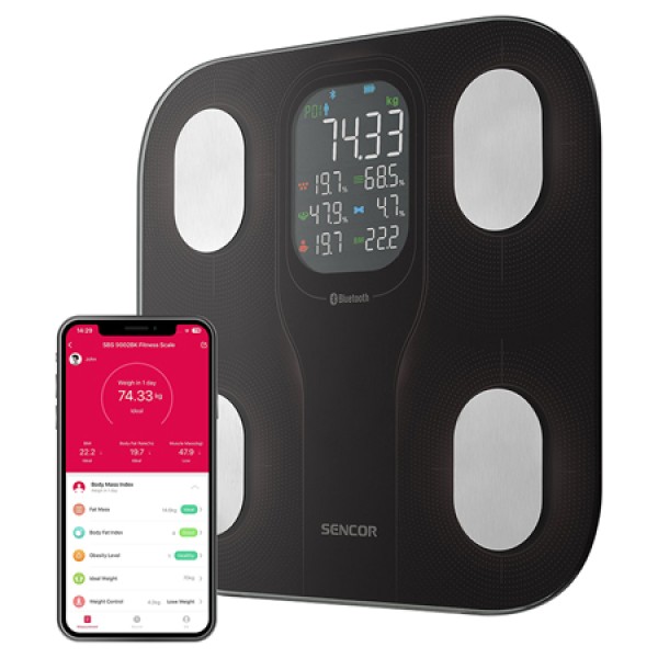 Cântar de Baie Smart Sencor, Conectare Aplicație, Monitorizare BMI și Grăsime