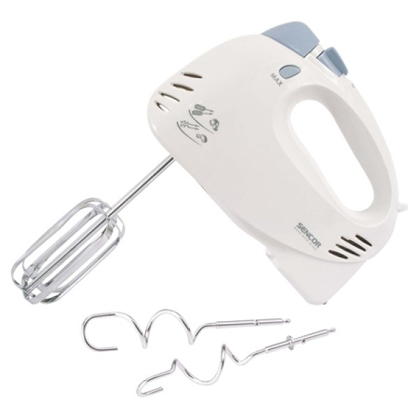 Mixer de mana Sencor, Putere 400W, Motor Silentios, 5 Viteze, Functie Turbo, Include set teluri si carlige framantat, Alb/Gri