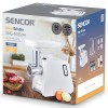 Masina de tocat carne Sencor, 1400W, Capacitate 100 kg/h, 3 Site, Accesoriu carnati/Kubbe, Razatoare inclusa, Alb