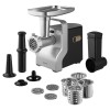 Masina electrica de tocat carne Sencor, Putere 2100W, Metal Gear, 3 Site din otel, Accesoriu preparare carnati, Negru/Argintiu