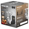 Masina electrica de tocat carne Sencor, Putere 2100W, Metal Gear, 3 Site din otel, Accesoriu preparare carnati, Negru/Argintiu