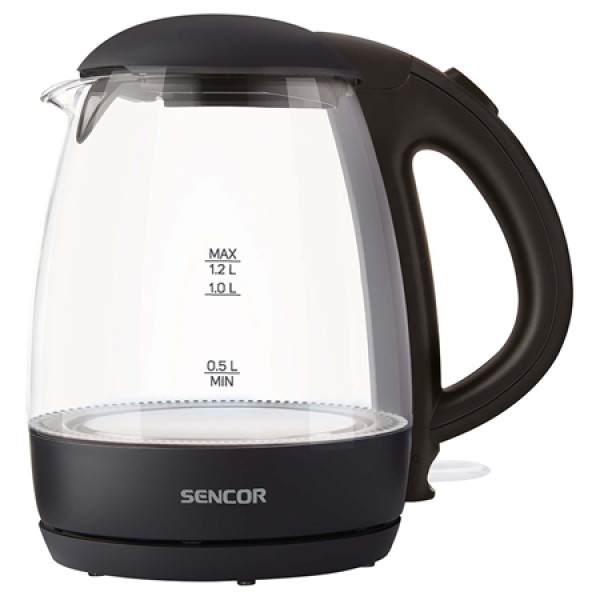 Fierbător electric sencor 1.2l 2200w din sticlă borosilicată neagră