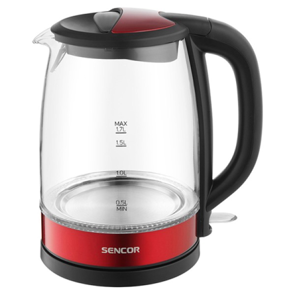 Fierbător electric sencor swk 7401rd, 1.7l, 2200w, sticlă borosilicată
