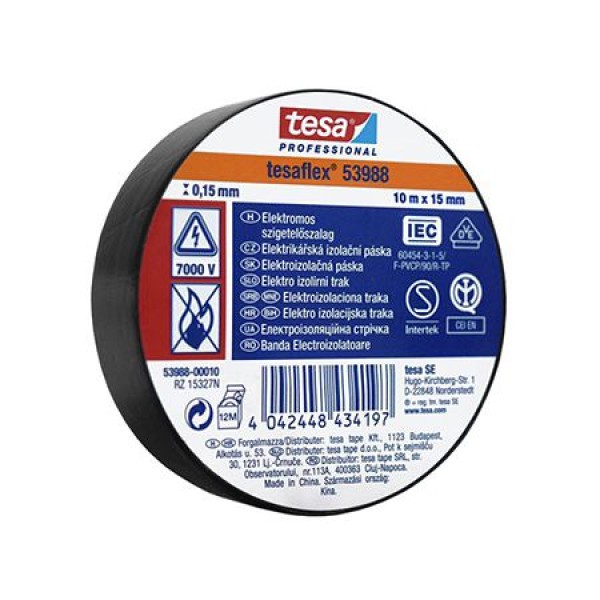 Banda izolatoare tesaflex 10m negru 10buc - banda adeziva izolatoare