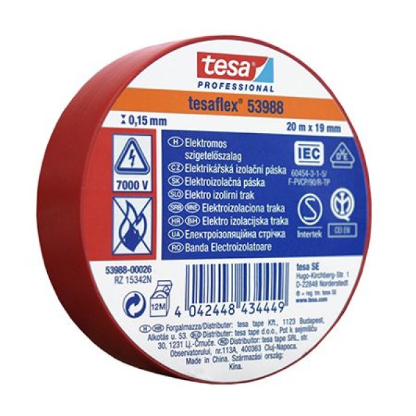 Banda izolatoare tesaflex 20m roșu - 10 bucăți