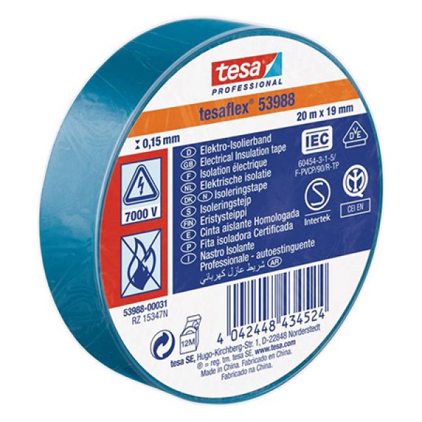 Banda izolatoare tesaflex 20m albastru 10buc - flexibilitate și siguranță