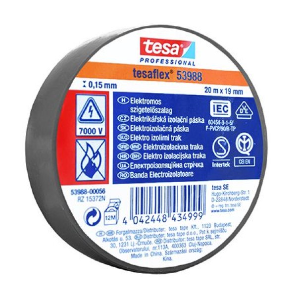Banda izolatoare tesaflex 20m gri – set 10 bucăți, 19mm