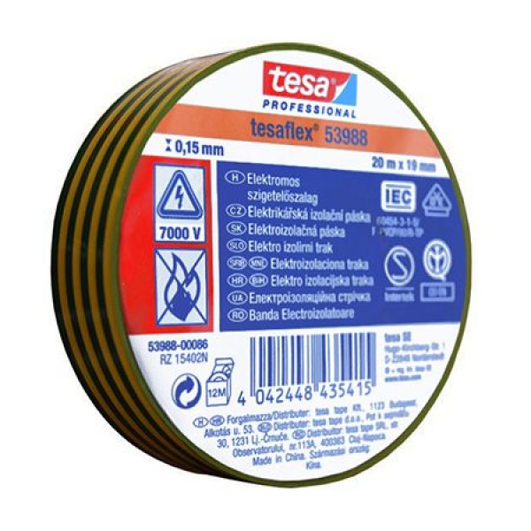 Banda izolatoare tesaflex 20m galben/verde 10buc - ideală pentru mentenanță