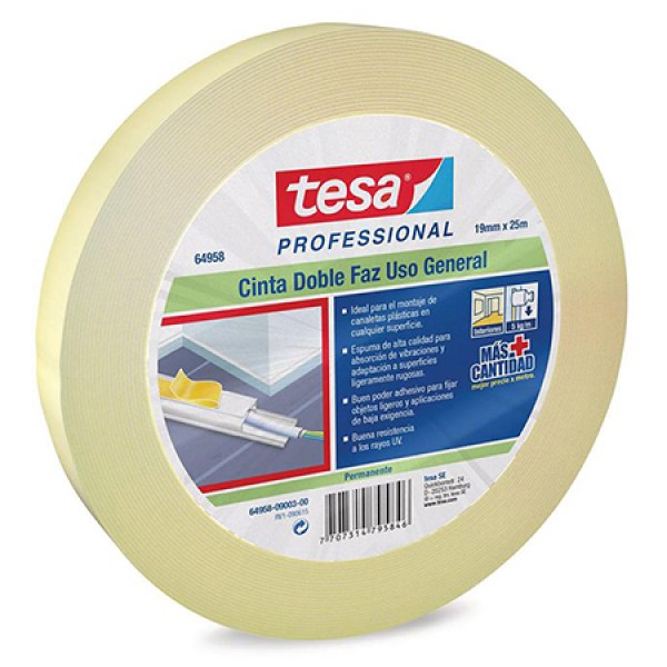 Banda dublu adeziva tesa 64958, 19mm/25m - flexibilitate și rezistență
