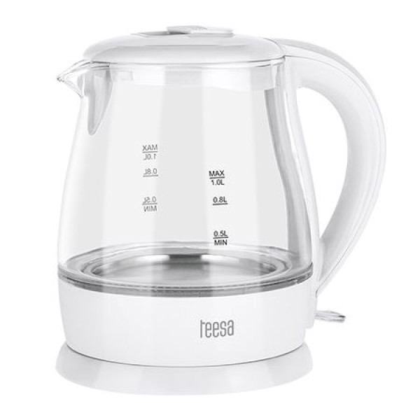 Fierbător electric cordless 1l teesa, capacitate 1l, putere 1630w, sticlă borosilicată