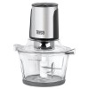 Tocator electric de bucatarie Teesa, Putere 400W, Bol mare din Sticla 1.5L, 4 Lame din Inox pe doua niveluri, 2 Viteze, Pentru legume, carne, nuci, Negru/Argintiu