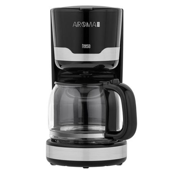 Cafetiera Filtru de Cafea Teesa, 1000W, Capacitate 1.5L (10 Cesti), Cana din Sticla, Filtru Permanent Reutilizabil, Functie Mentinere la Cald, Sistem Anti-Picurare, Oprire Automata, Negru