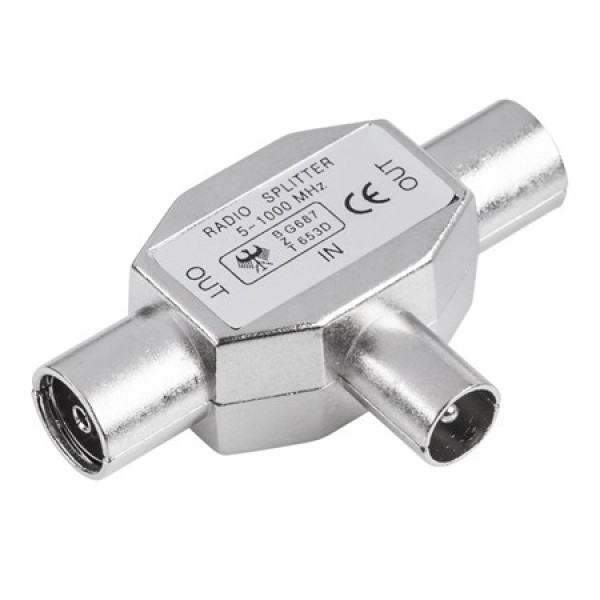 Ramificator Semnal TV, Splitter Coaxial 2 Căi, Conectori 1 Male - 2 Female, Argintiu