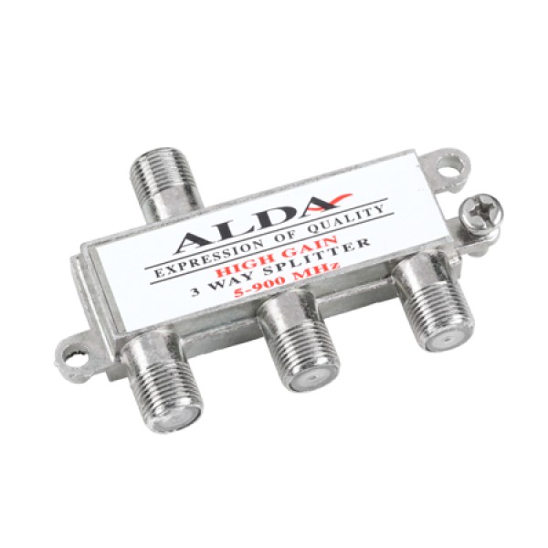 Splitter TV cablu si satelit ALDA, 3 cai, mufare tip F, frecventa 5-900 MHz, Argintiu