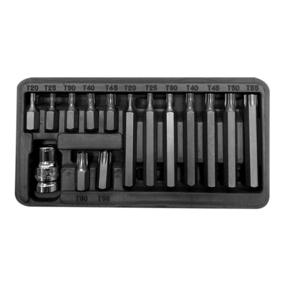 SET VARFURI TORX CU ORIFICIU CR-VA S2 - 15P. SET VARFURI TORX CU ORIFICIU CR-VA S2 - 15P.