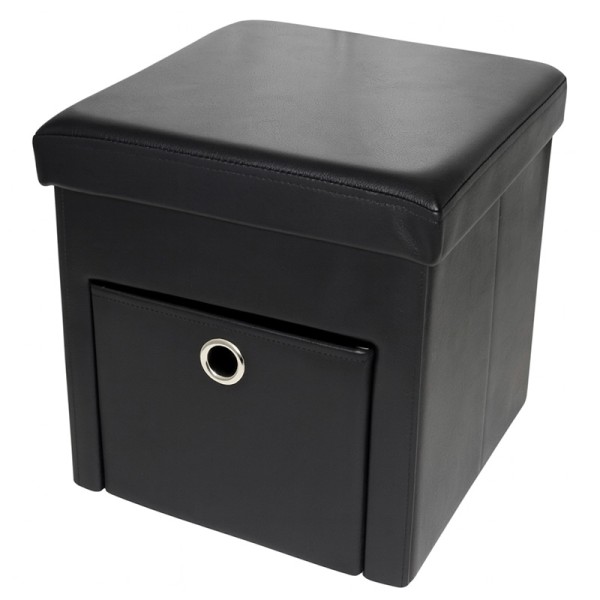 TABURET PLIABIL CU SERTAR - 38X38X38CM / NEGRU