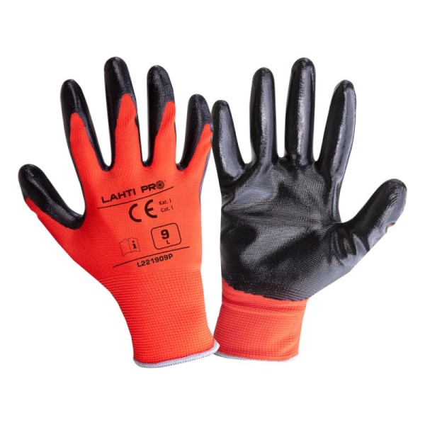 MANUSA NITRIL CU POLIESTER / NEGRU-ROSU - 9