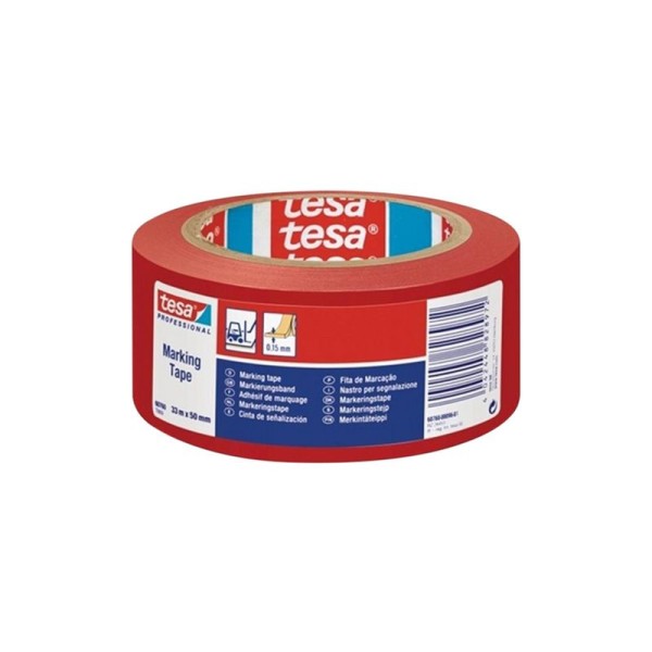 Banda adeziva marcare 50mm/33m - rosu/rosu pentru constructie